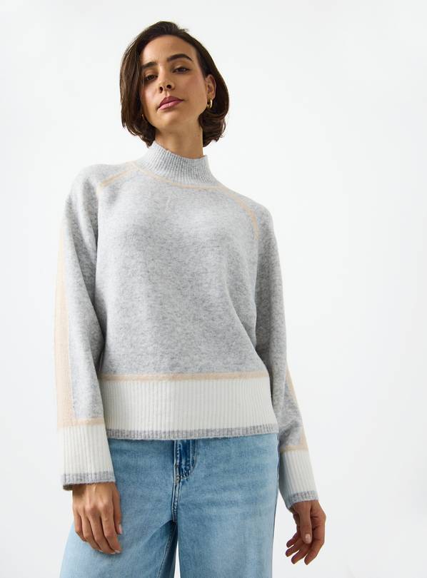 Grey Colour Block High Neck Jumper 24
